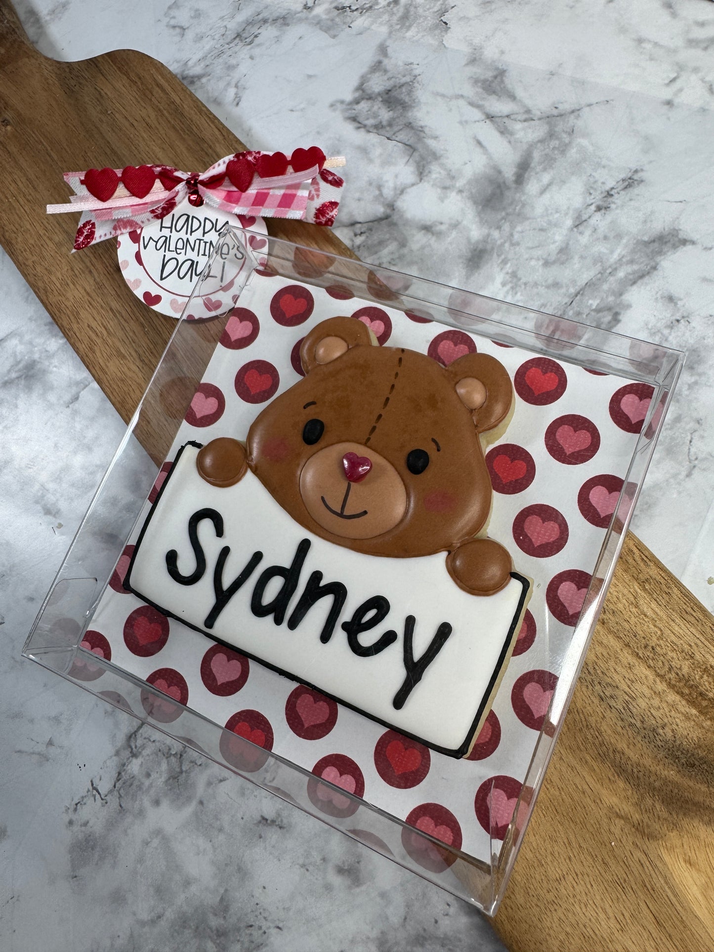 Valentine Bear Name Plate Sugar Cookie