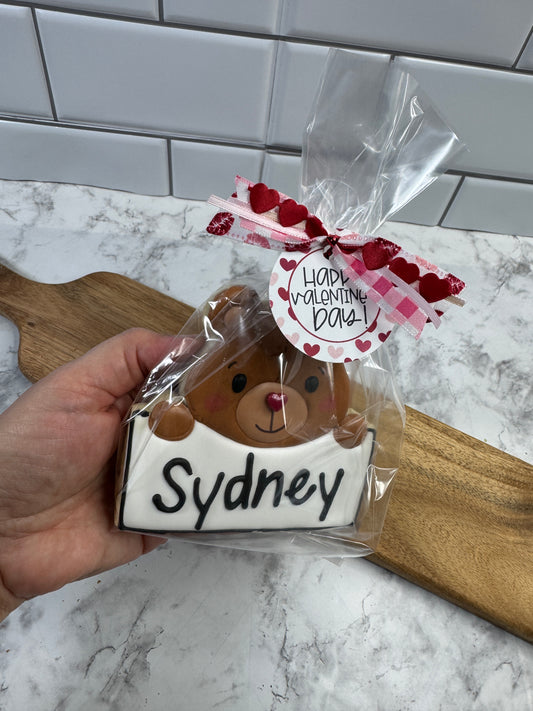 Valentine Bear Name Plate Sugar Cookie