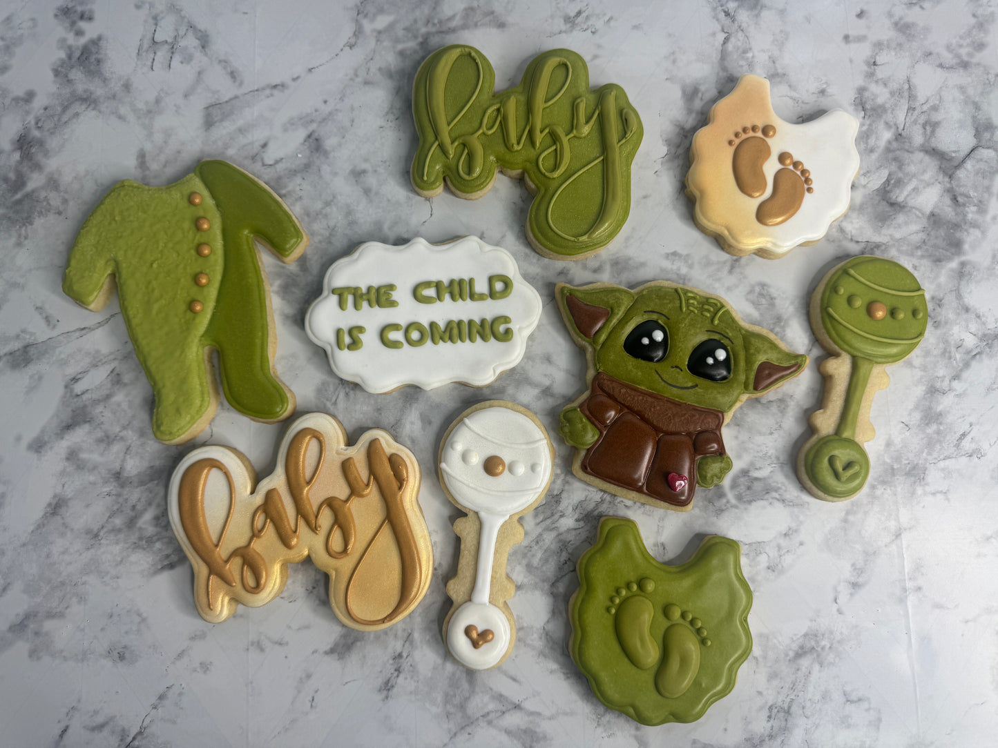 Baby Yoda Inspired Custom Baby Shower Sugar Cookie Set