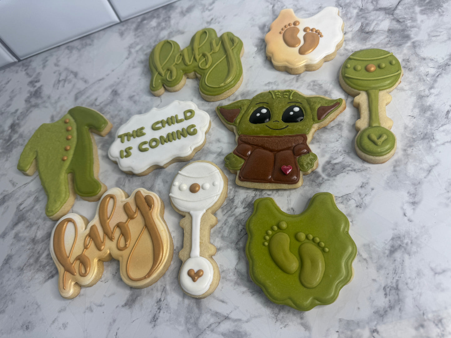 Baby Yoda Inspired Custom Baby Shower Sugar Cookie Set