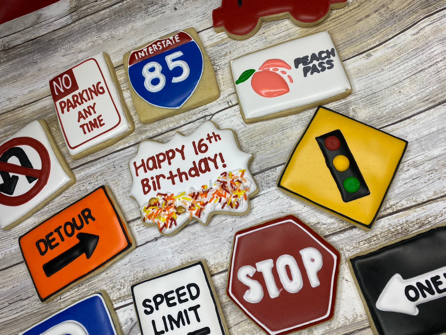 Sweet 16th Birthday or Driver's Test Road Sign Sugar Cookie Set