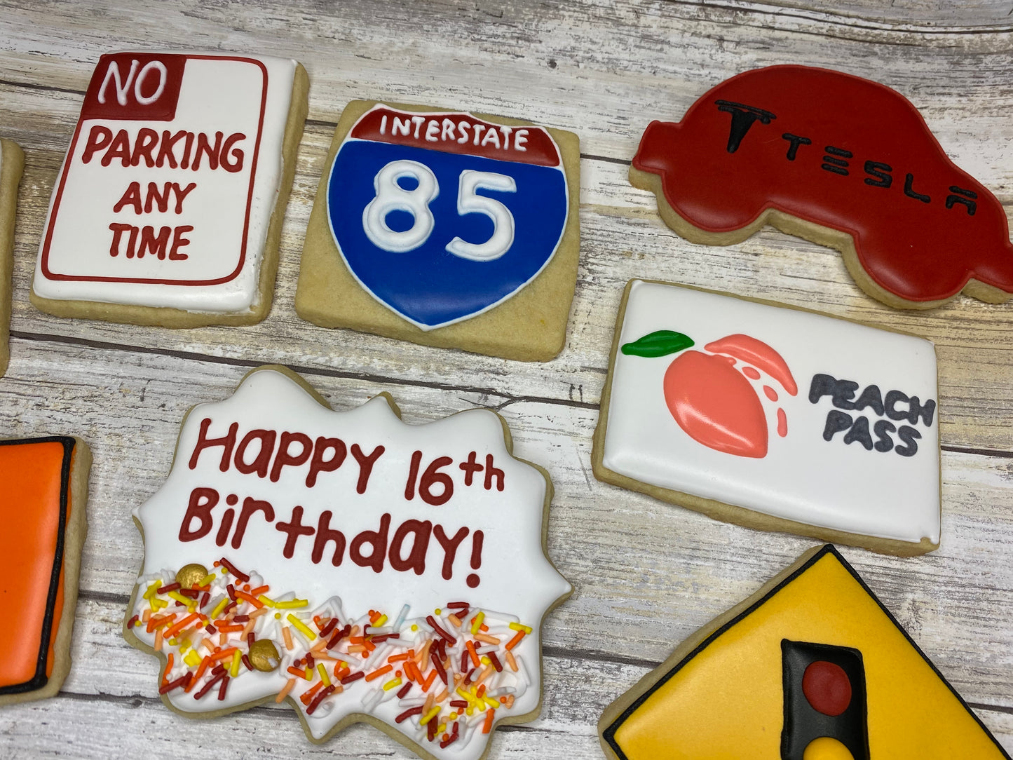 Sweet 16th Birthday or Driver's Test Road Sign Sugar Cookie Set