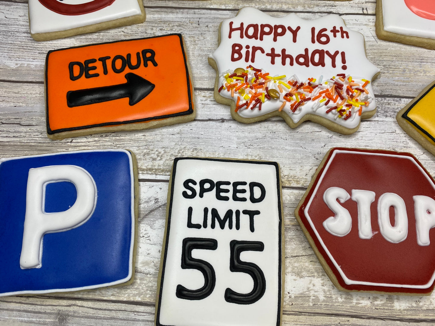 Sweet 16th Birthday or Driver's Test Road Sign Sugar Cookie Set