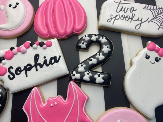 Two Spooky Child's Birthday Sugar Cookie Set- Pink or Blue