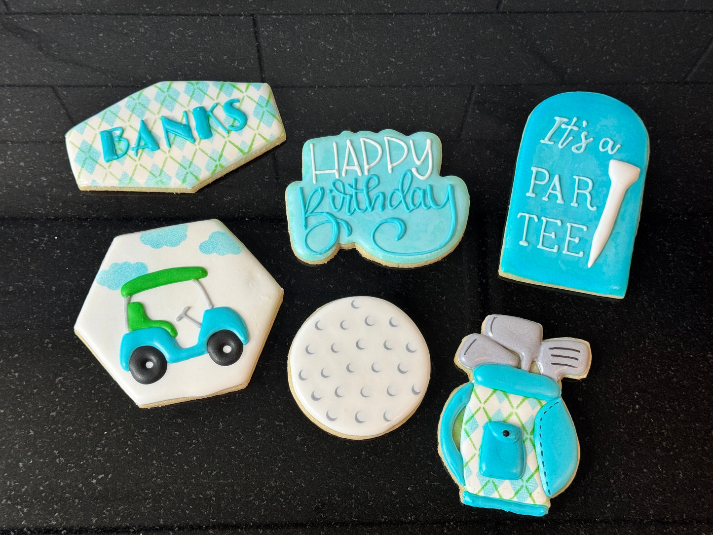 Let's PAR-TEE Golf Birthday Party Themed Sugar Cookie One Dozen Set, Pink or Blue