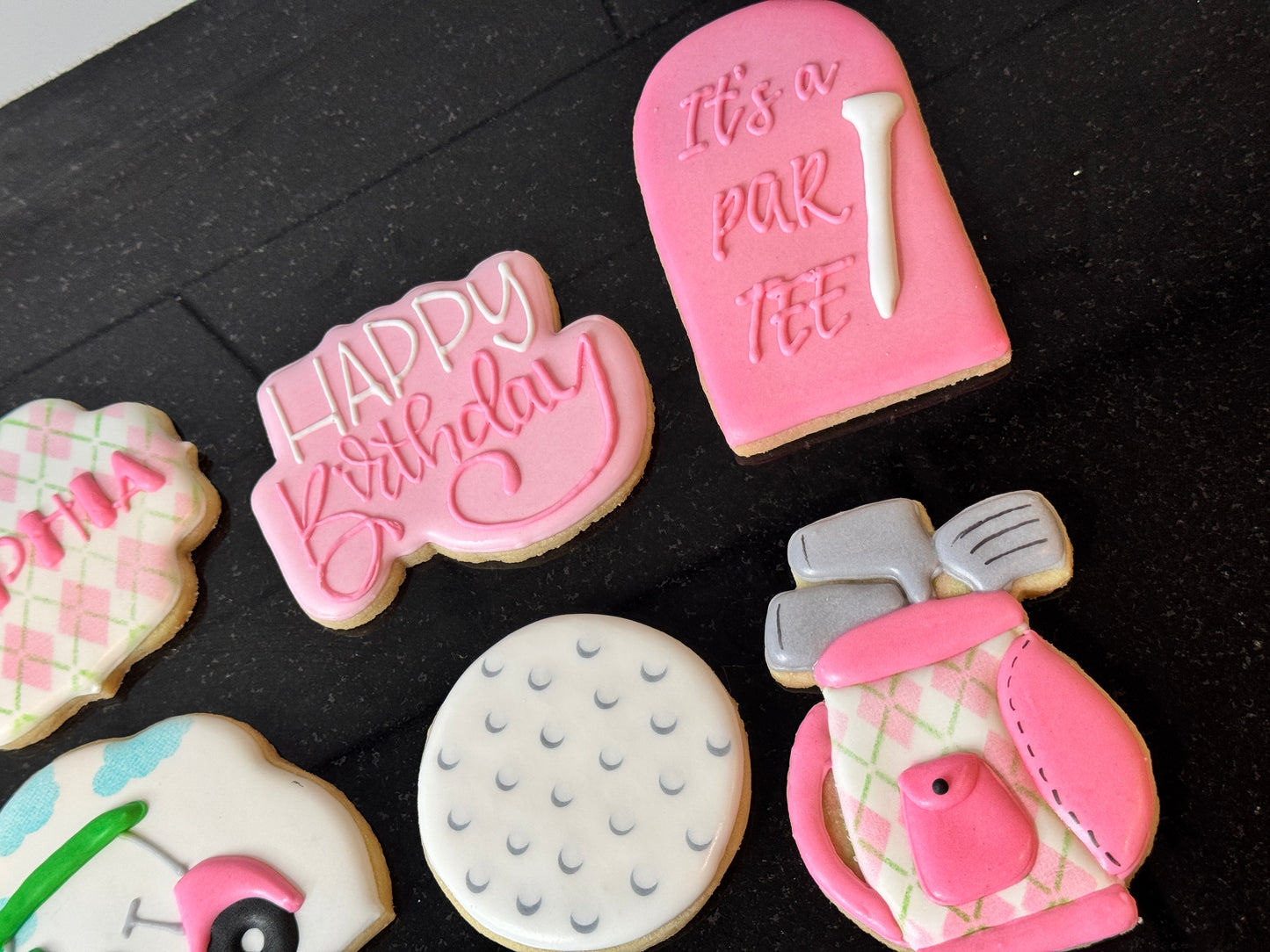 Let's PAR-TEE Golf Birthday Party Themed Sugar Cookie One Dozen Set, Pink or Blue