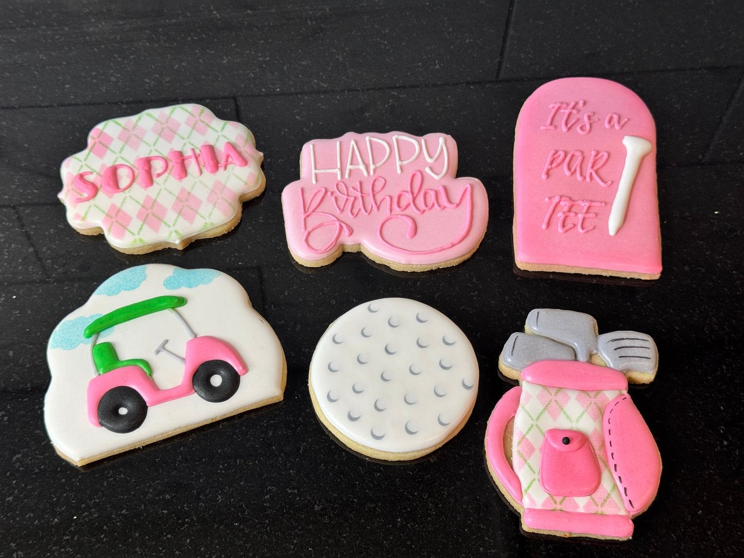 Let's PAR-TEE Golf Birthday Party Themed Sugar Cookie One Dozen Set, Pink or Blue