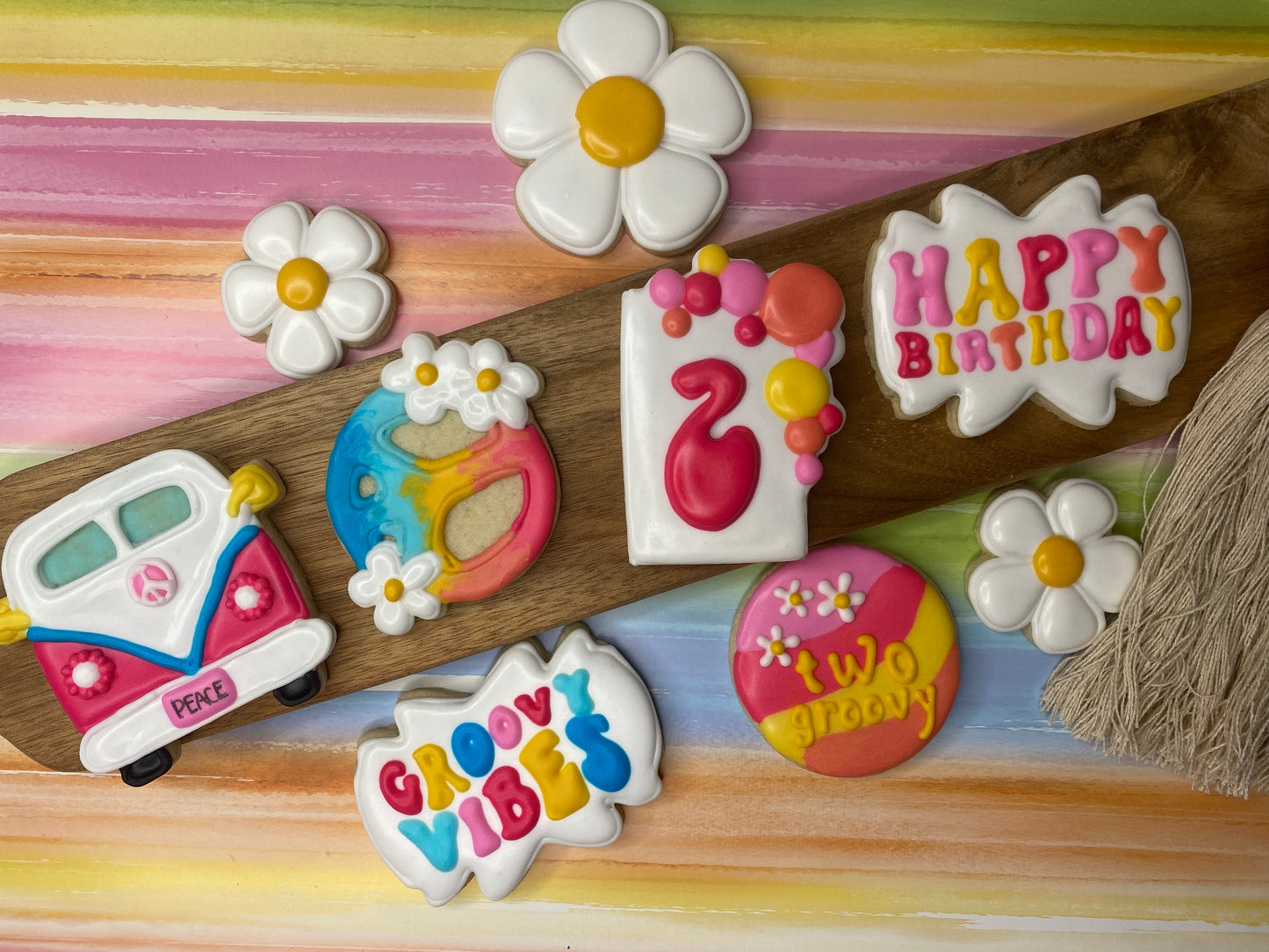 Two Groovy Retro Sugar Cookie Birthday Set