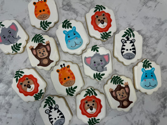 Safari Animal Theme Decorated Sugar Cookie Baby Shower or Birthday Set