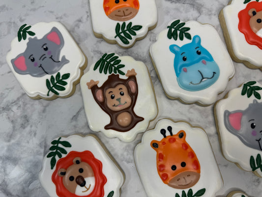 Safari Animal Theme Decorated Sugar Cookie Baby Shower or Birthday Set